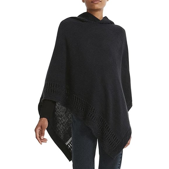 Steve Madden Sweaters - STEVE MADDEN Open Knit Hooded Poncho Black NWT